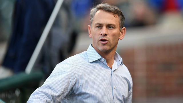 CHICAGO, IL - APRIL 18: Chicago Cubs Executive Vice President and General Manager Jed Hoyer walks to the dugout prior to a game between the Milwaukee Brewers and the Chicago Cubs on April 18, 2017, at Wrigley Field in Chicago, IL.