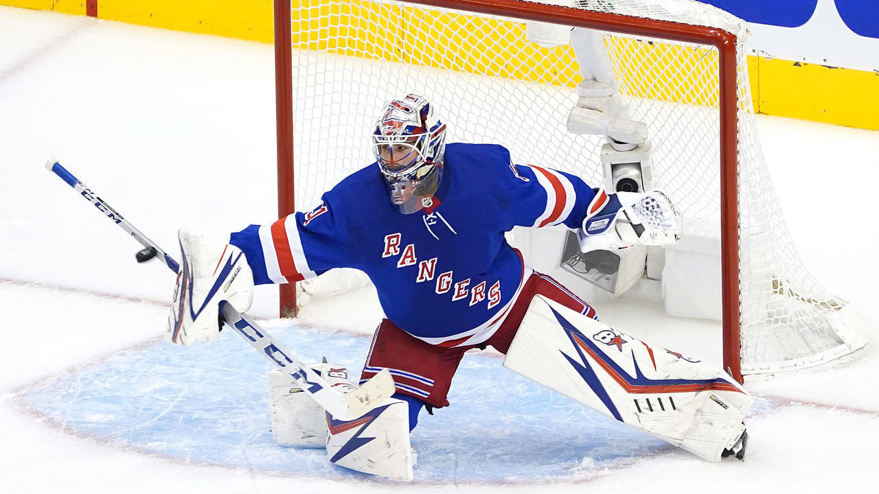 TORONTO, ONTARIO - AUGUST 04: Igor Shesterkin #31 of the New York Rangers makes a stick save against the Carolina Hurricanes during the third period in Game Three of the Eastern Conference Qualification Round prior to the 2020 NHL Stanley Cup Playoffs at Scotiabank Arena on August 04, 2020 in Toronto, Ontario, Canada.