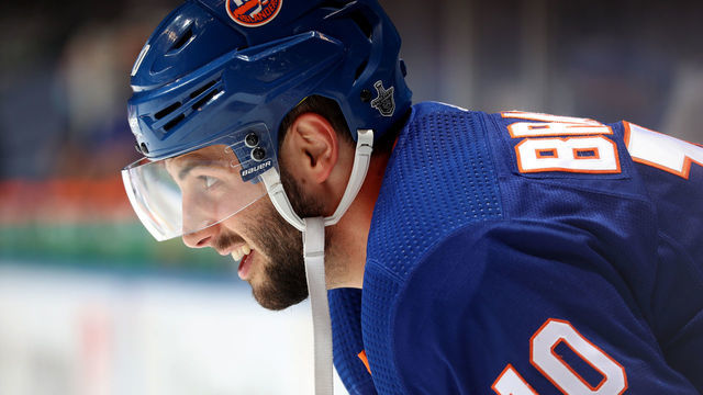 TORONTO, ONTARIO - AUGUST 30: Derick Brassard #10 of the New York Islanders attends warm ups before playing against the Philadelphia Flyers in Game Four of the Eastern Conference Second Round during the 2020 NHL Stanley Cup Playoffs at Scotiabank Arena on August 30, 2020 in Toronto, Ontario.
