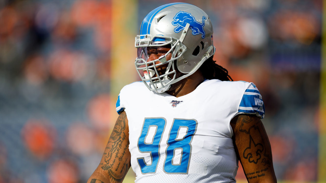 DENVER, CO - DECEMBER 22: Defensive tackle Damon Harrison Sr. #98 of the Detroit Lions walks on the field before a game against the Denver Broncos at Empower Field at Mile High on December 22, 2019 in Denver, Colorado. The Broncos defeated the Lions 27-17.