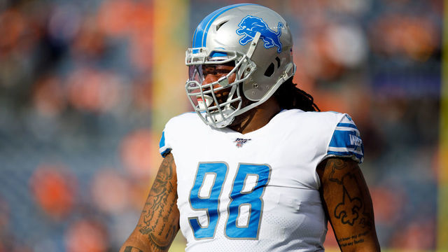 DENVER, CO - DECEMBER 22: Defensive tackle Damon Harrison Sr. #98 of the Detroit Lions walks on the field before a game against the Denver Broncos at Empower Field at Mile High on December 22, 2019 in Denver, Colorado. The Broncos defeated the Lions 27-17.