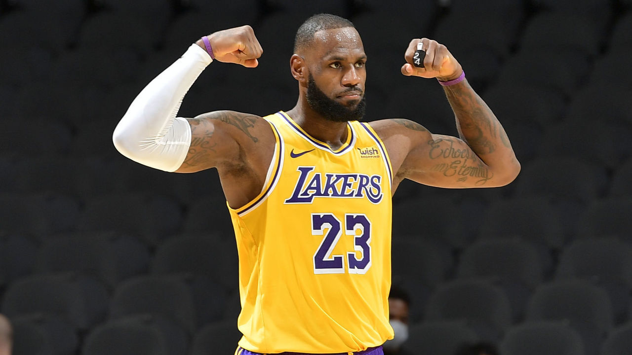 SAN ANTONIO, TX - DECEMBER 30: LeBron James #23 of the Los Angeles Lakers celebrates during the game against the San Antonio Spurs on December 30, 2020 at the AT&T Center in San Antonio, Texas. Mandatory Copyright Notice: Copyright 2020 NBAE (Photos by Logan Riely/NBAE via Getty Images)