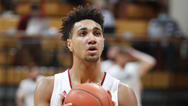 BLOOMINGTON, IN - DECEMBER 13: Indiana Hoosiers forward Trayce Jackson-Davis (23) shoots a free throw against the North Alabama Lions during the second half on December 13, 2020, at Assembly Hall in Bloomington, IN.