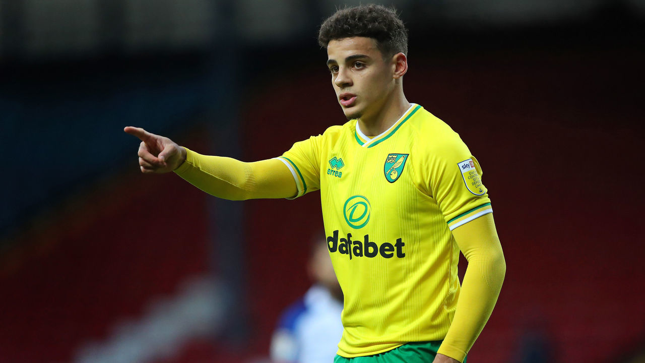 BLACKBURN, ENGLAND - DECEMBER 12: Max Aarons of Norwich City during the Sky Bet Championship match between Blackburn Rovers and Norwich City at Ewood Park on December 12, 2020 in Blackburn, England. The match will be played without fans, behind closed doors as a Covid-19 precaution.