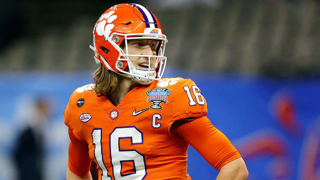 NEW ORLEANS, LOUISIANA - JANUARY 01: Trevor Lawrence #16 of the Clemson Tigers warms up before the game against the Ohio State Buckeyes during the College Football Playoff semifinal game at the Allstate Sugar Bowl at Mercedes-Benz Superdome on January 01, 2021 in New Orleans, Louisiana.