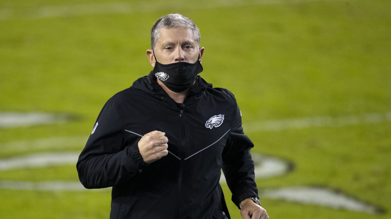 PHILADELPHIA, PA - NOVEMBER 30: Defensive coordinator Jim Schwartz of the Philadelphia Eagles runs off the field after the game against the Seattle Seahawks at Lincoln Financial Field on November 30, 2020 in Philadelphia, Pennsylvania.