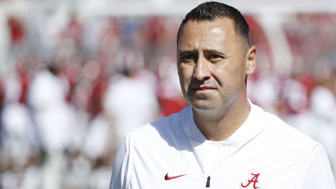 TUSCALOOSA, AL - SEPTEMBER 21: Alabama Crimson Tide offensive coordinator Steve Sarkisian looks on before a game against the Southern Mississippi Golden Eagles at Bryant-Denny Stadium on September 21, 2019 in Tuscaloosa, Alabama. Alabama defeated Southern Miss 49-7.