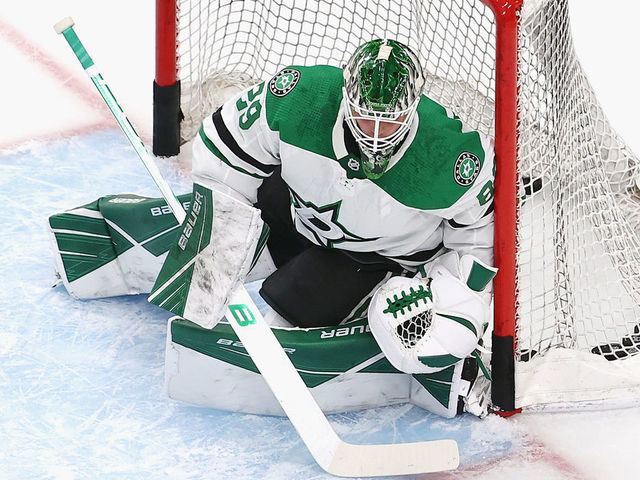 EDMONTON, ALBERTA - AUGUST 24: Jake Oettinger #29 of the Dallas Stars skates in warm-ups prior to the game against the Colorado Avalanche in Game Two of the Western Conference Second Round during the 2020 NHL Stanley Cup Playoffs at Rogers Place on August 24, 2020 in Edmonton, Alberta, Canada.