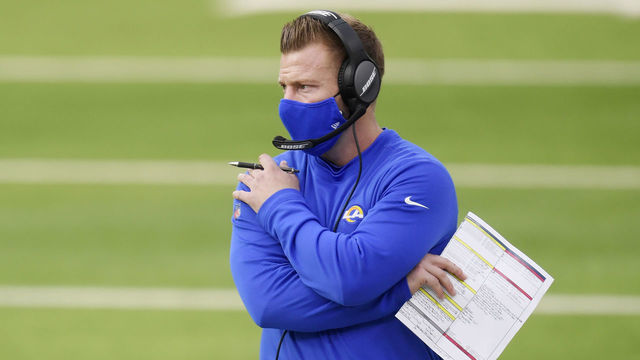 INGLEWOOD, CALIFORNIA - JANUARY 03: Head coach Sean McVay of the Los Angeles Rams looks on during the first half against the Arizona Cardinals at SoFi Stadium on January 03, 2021 in Inglewood, California.
