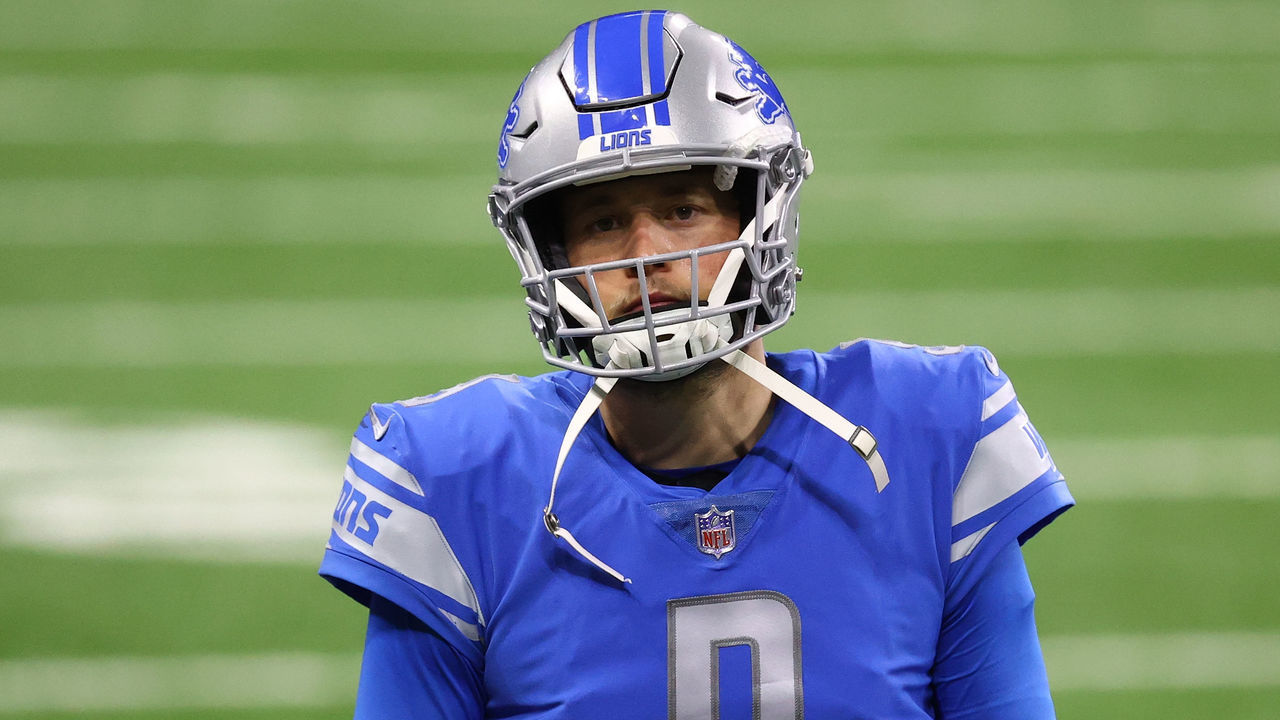 DETROIT, MI - JANUARY 03: Matthew Stafford #9 of the Detroit Lions looks on in the fourth quarter during a game against the Minnesota Vikings at Ford Field on January 3, 2021 in Detroit, Michigan.