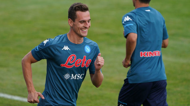 CASTEL DI SANGRO, ITALY - AUGUST 25: Arkadiusz Milik of SSC Napoli during SSC Napoli Training Camp on August 25, 2020 in Castel di Sangro, Italy.