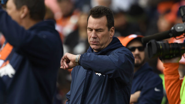 DENVER, CO - JANUARY 01: Head coach Gary Kubiak of the Denver Broncos stands on the field before the first quarter against the Oakland Raiders on Sunday, January 1, 2017. The Denver Broncos hosted the Oakland Raiders.