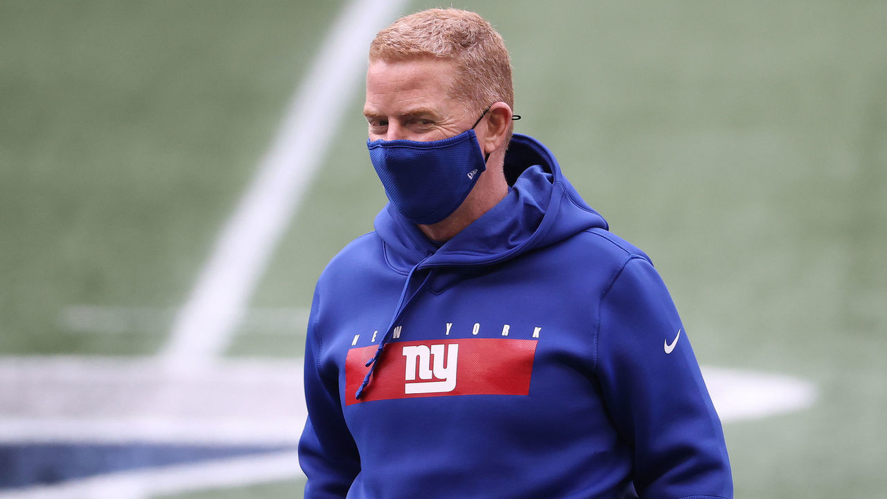 SEATTLE, WASHINGTON - DECEMBER 06: Offensive Coordinator Jason Garrett of the New York Giants looks on before their game against the Seattle Seahawks at Lumen Field on December 06, 2020 in Seattle, Washington.