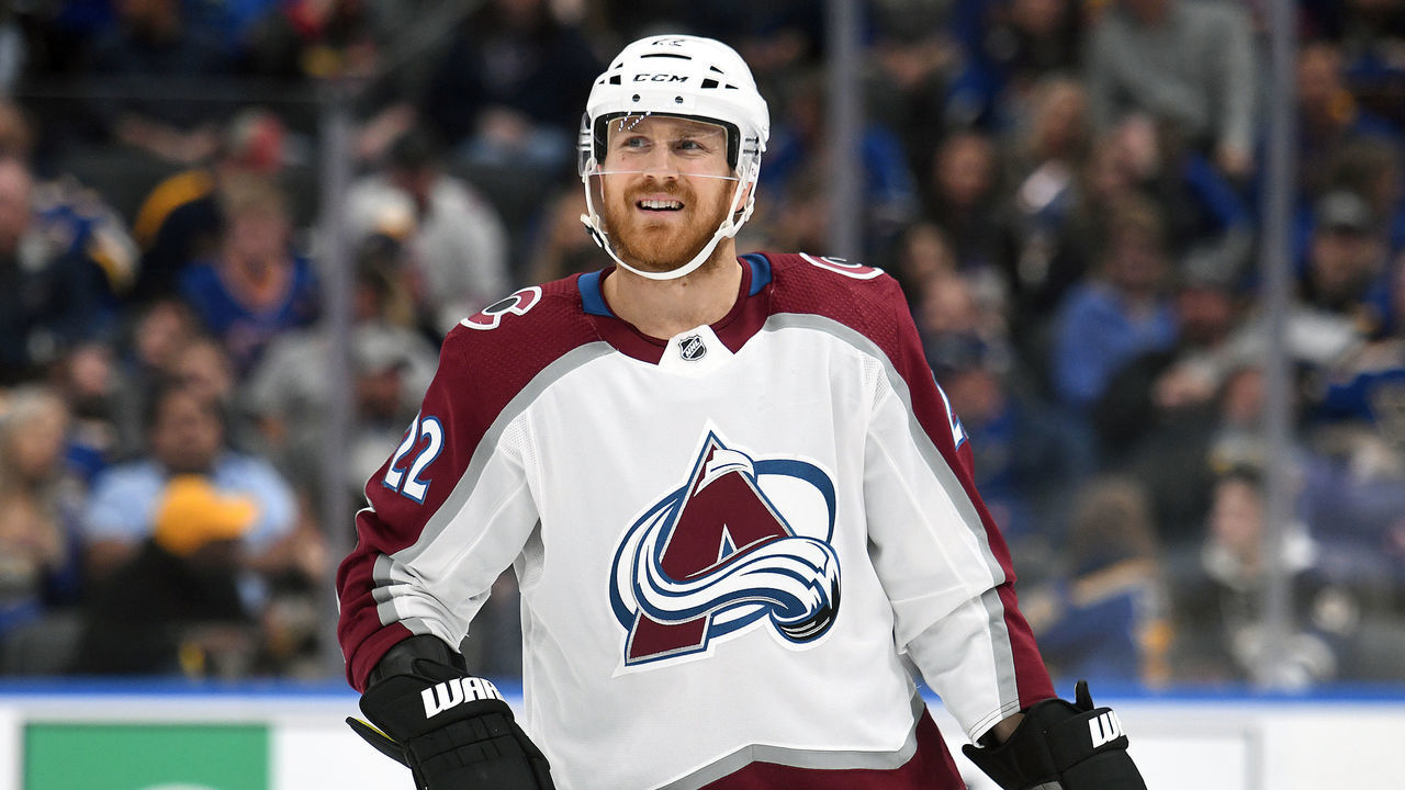 ST. LOUIS, MO. - OCTOBER 21: Colorado Avalanche center Colin Wilson (22) during a NHL game between the Colorado Avalanche and the St. Louis Blues on October 21, 2019, at Enterprise Center, St. Louis, MO.