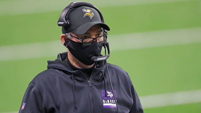 DETROIT, MICHIGAN - JANUARY 03: Minnesota Vikings head football coach Mike Zimmer watches the action during the second quarter of the game against the Detroit Lions at Ford Field on January 03, 2021 in Detroit, Michigan. Minnesota defeated Detroit 37-35.