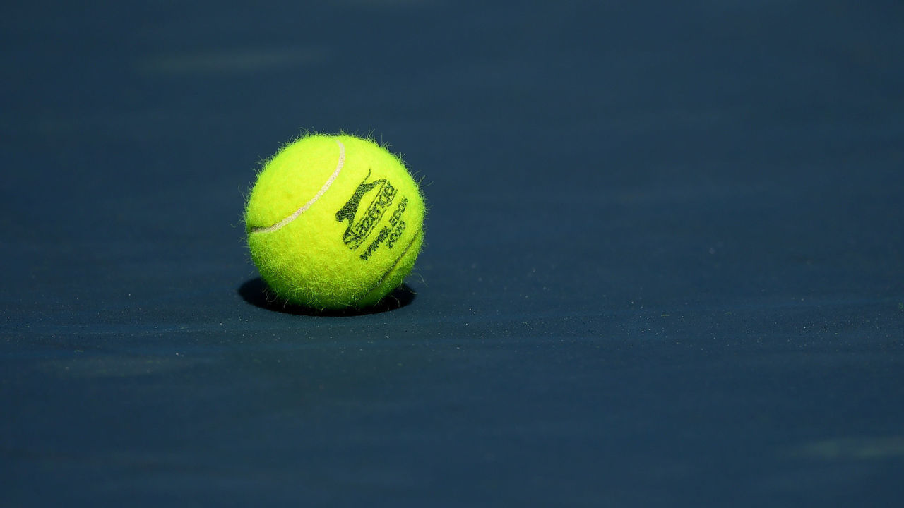 LONDON, ENGLAND - JULY 05: A detailed view of a ball during Day Four of The British Tour at National Tennis Centre on July 05, 2020 in London, England.