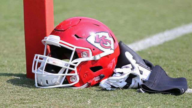 ST. JOSEPH, MO - AUGUST 05: A general view of a Kansas City Chiefs helmet during training camp on August 5, 2018 at Missouri Western State University in St. Joseph, MO.