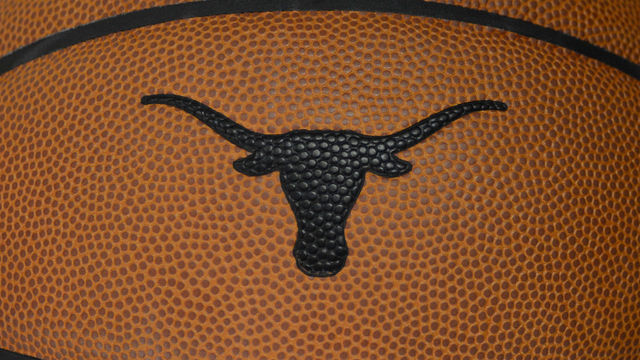 AUSTIN, TX - NOVEMBER 05: The Texas Longhorns logo is embossed on a basketball used during the college basketball game between the Northern Colorado Bears and the Texas Longhorns on November 5, 2019, at the Frank Erwin Center in Austin, TX.