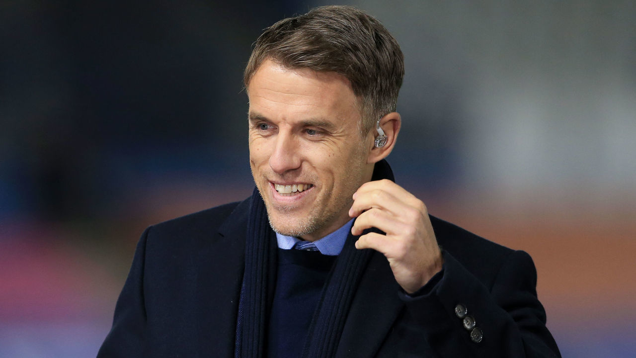 LEICESTER, ENGLAND - DECEMBER 16: Phil Neville looks on during the Premier League match between Leicester City and Everton at The King Power Stadium on December 16, 2020 in Leicester, United Kingdom. The match will be played without fans, behind closed doors as a Covid-19 precaution.