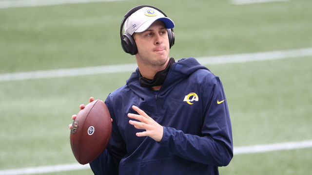 SEATTLE, WASHINGTON - DECEMBER 27: Jared Goff #16 of the Los Angeles Rams warms up before their game against the Seattle Seahawks at Lumen Field on December 27, 2020 in Seattle, Washington.