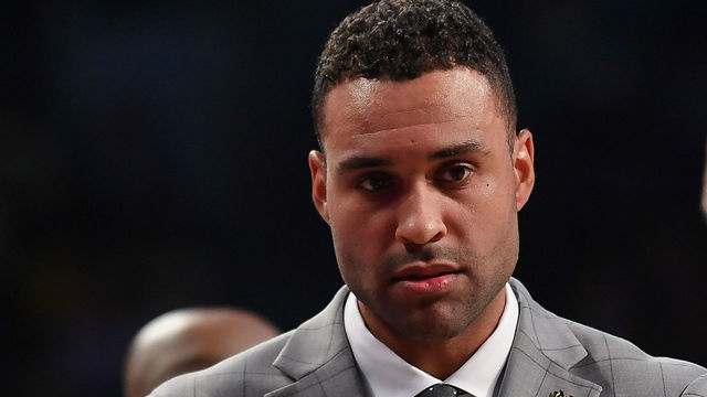 ATLANTA, GA JANUARY 15: Notre Dame assistant coach Ryan Ayers looks on during a timeout during the NCAA basketball game between the Notre Dame Fighting Irish and the Georgia Tech Yellow Jackets on January 15th, 2020 at McCamish Pavilion in Atlanta, GA.