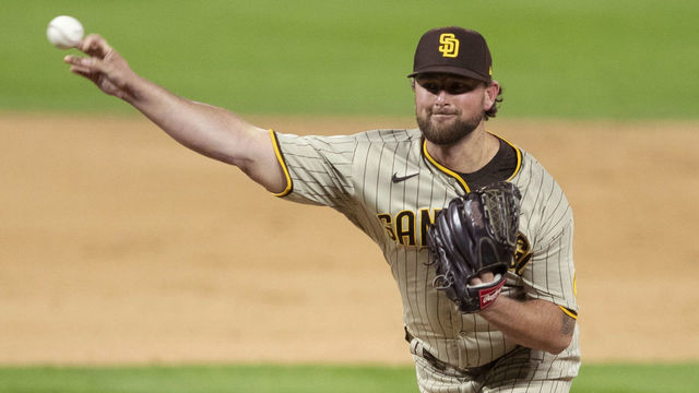 DENVER, CO - JULY 31: Kirby Yates #34 of the San Diego Padres pitches in relief against the Colorado Rockies at Coors Field on Friday, July 31, 2020 in Denver, Colorado during the game between the San Diego Padres and the Colorado Rockies at Coors Field on Friday, July 31, 2020 in Denver, Colorado.