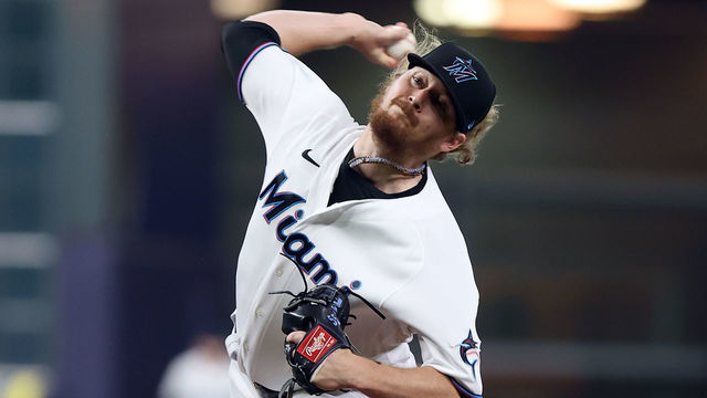 HOUSTON, TX - OCTOBER 08: Ryne Stanek #55 of the Miami Marlins pitches during Game 3 of the NLDS between the Atlanta Braves and the Miami Marlins at Minute Maid Park on Thursday, October 8, 2020 in Houston, Texas.