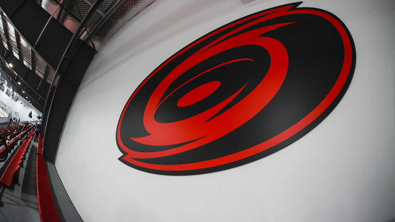 JAN 04: Carolina Hurricanes logo during the Carolina Hurricanes Training Camp on January 4th, 2021 at Wake Competition Center in Morrisville, NC.