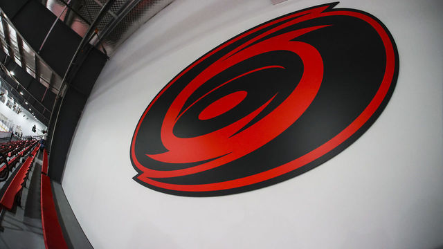 JAN 04: Carolina Hurricanes logo during the Carolina Hurricanes Training Camp on January 4th, 2021 at Wake Competition Center in Morrisville, NC.