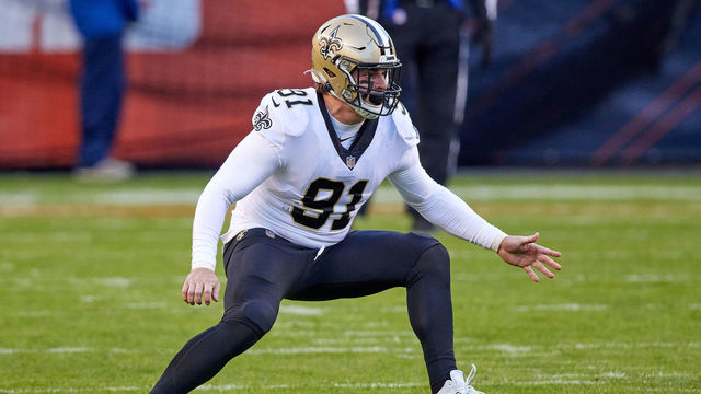 CHICAGO, IL - NOVEMBER 01: New Orleans Saints defensive end Trey Hendrickson (91) in action during a game between the Chicago Bears and the New Orleans Saints on November 01, 2020 at Soldier Stadium, in Chicago, IL.