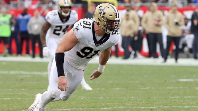 TAMPA, FL - NOV 17: Trey Hendrickson (91) of the Saints rushes the passer during the regular season game between the New Orleans Saints and the Tampa Bay Buccaneers on November 17, 2019 at Raymond James Stadium in Tampa, Florida.