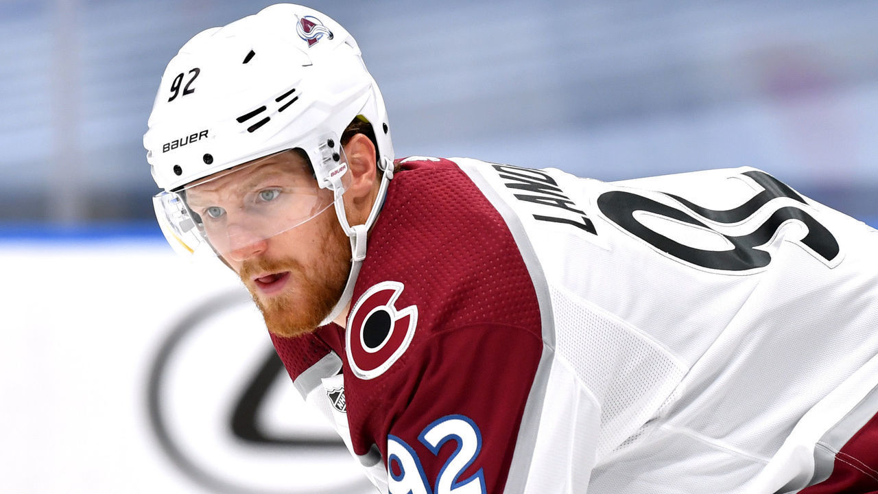 EDMONTON, ALBERTA - JULY 29: Gabriel Landeskog #92 of the Colorado Avalanche looks on during the first period against the Minnesota Wild in the exhibition game prior to the 2020 NHL Stanley Cup Playoffs at Rogers Place on July 29, 2020 in Edmonton, Alberta.