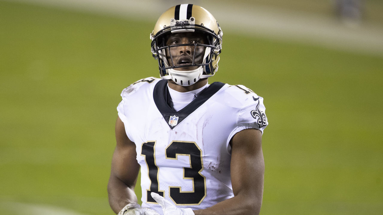 PHILADELPHIA, PA - DECEMBER 13: Michael Thomas #13 of the New Orleans Saints looks on against the Philadelphia Eagles at Lincoln Financial Field on December 13, 2020 in Philadelphia, Pennsylvania.