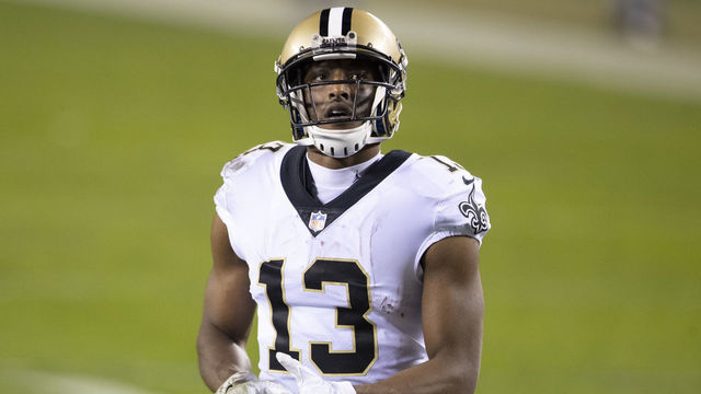 PHILADELPHIA, PA - DECEMBER 13: Michael Thomas #13 of the New Orleans Saints looks on against the Philadelphia Eagles at Lincoln Financial Field on December 13, 2020 in Philadelphia, Pennsylvania.
