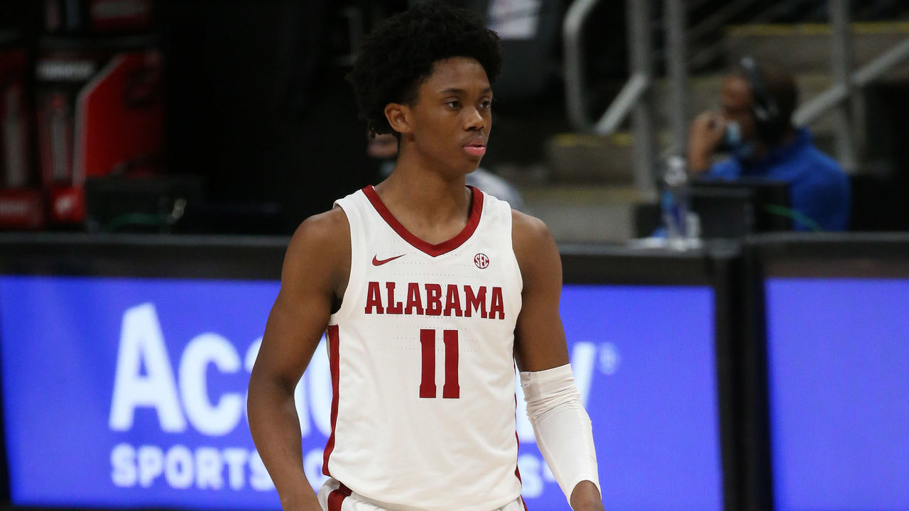 ATLANTA, GA - DECEMBER 12: Alabama Crimson Tide guard Joshua Primo (11) during the game between the Clemson Tigers and the Alabama Crimson Tide on December 12, 2020 at State Farm Arena in Atlanta, Georgia.