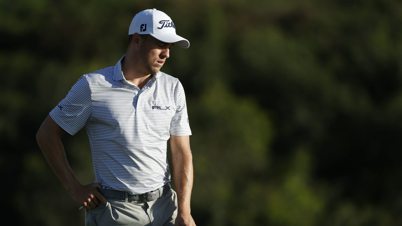KAPALUA, HAWAII - JANUARY 09: Justin Thomas of the United States reacts on the 18th green during the third round of the Sentry Tournament Of Champions at the Kapalua Plantation Course on January 09, 2021 in Kapalua, Hawaii.