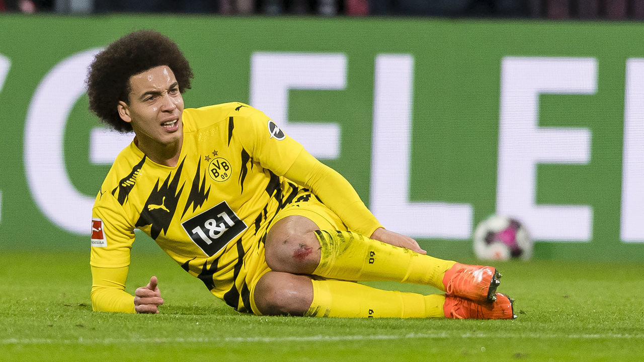 LEIPZIG, GERMANY - JANUARY 09: Axel Witsel of Borussia Dortmund reacts after being injured during the Bundesliga match between RB Leipzig and Borussia Dortmund at the Red Bull Arena on January 09, 2020 in Leipzig, Germany.
