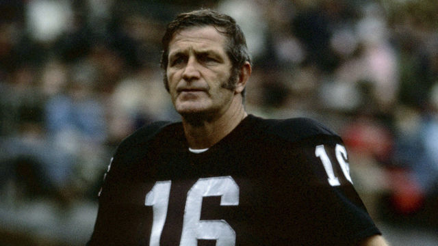Oakland Raiders kicker/quarterback George Blanda (16), inducted into the Pro Football Hall of Fame class of 1981, during a game in 1970. *** Local Caption ***