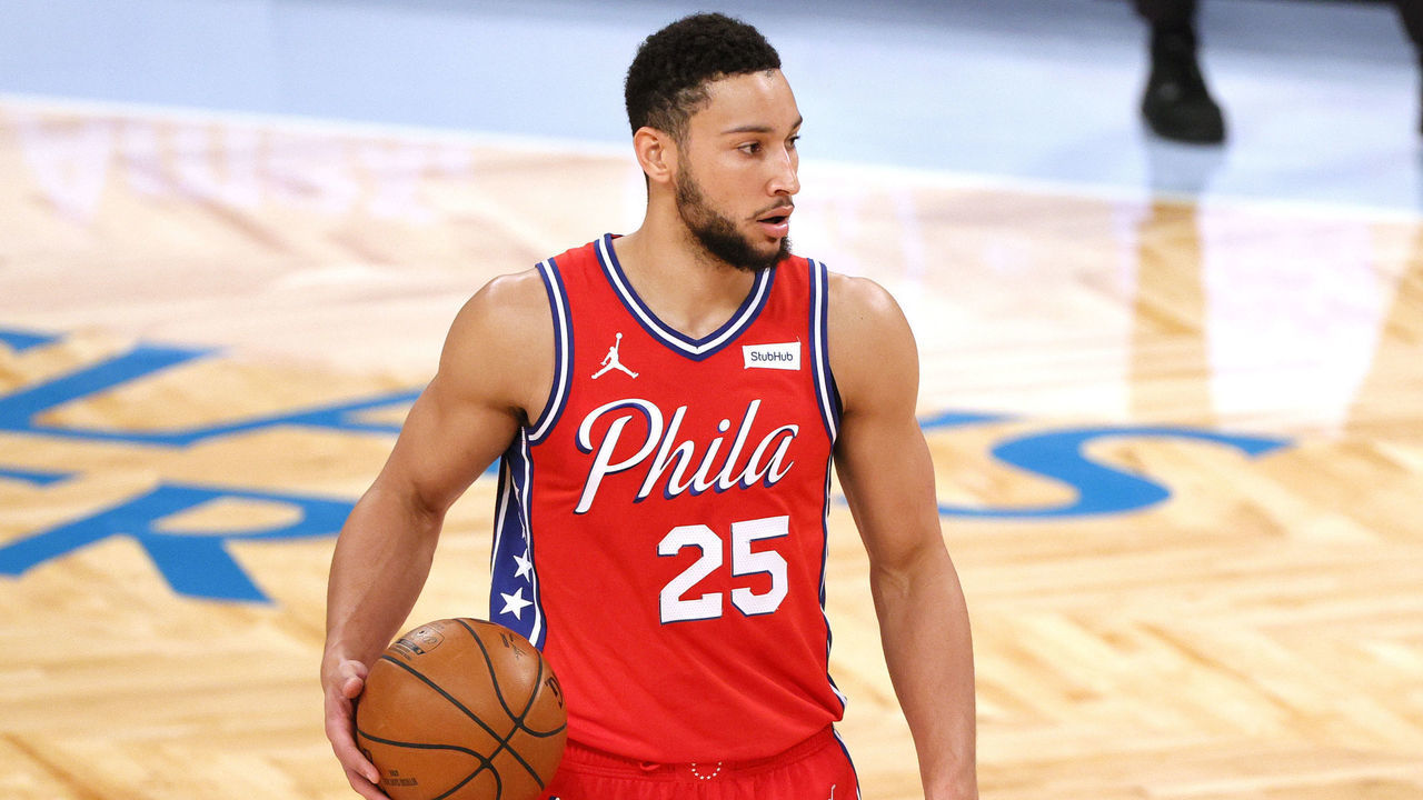 NEW YORK, NEW YORK - JANUARY 07: Ben Simmons #25 of the Philadelphia 76ers dribbles during the first half against the Brooklyn Nets at Barclays Center on January 07, 2021 in the Brooklyn borough of New York City.