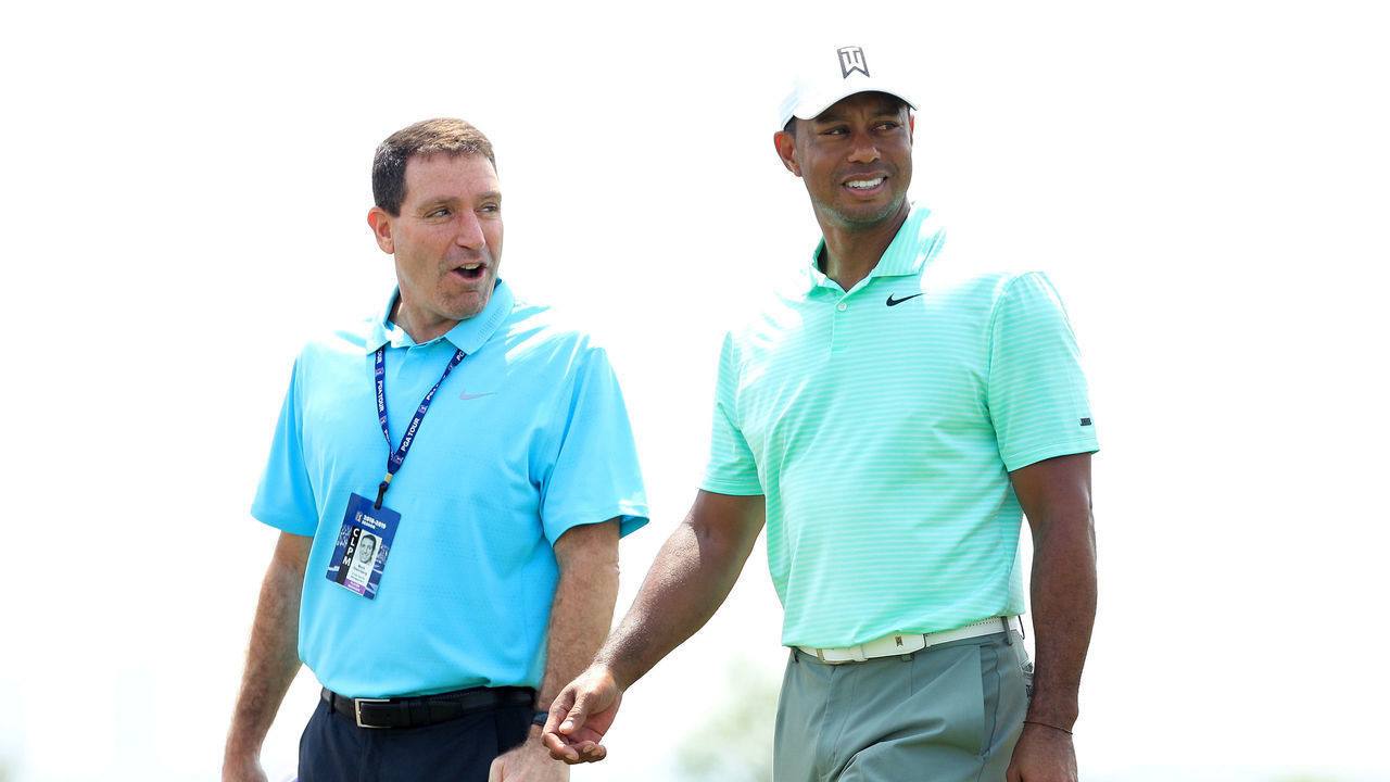 JERSEY CITY, NEW JERSEY - AUGUST 07: Tiger Woods of the United States looks on during a practice round of the Northern Trust at Liberty National Golf Club on August 7, 2019 in Jersey City, New Jersey.