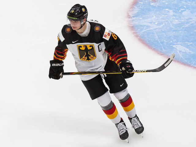 EDMONTON, AB - DECEMBER 25: Tim Stutzle #8 of Germany skates against Finland during the 2021 IIHF World Junior Championship at Rogers Place on December 25, 2020 in Edmonton, Canada.