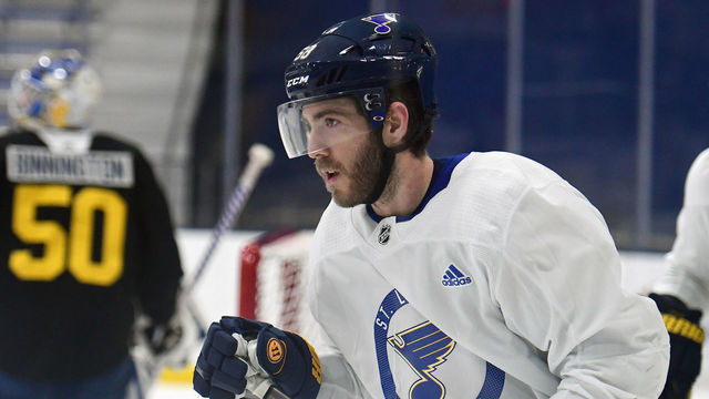 ST. LOUIS, MO - JANUARY 08: St. Louis Blues left wing Mike Hoffman (68) during a St. Louis Blues team workout on January 08, 2021, at Centene Community Ice Center, Maryland Heights, Mo.
