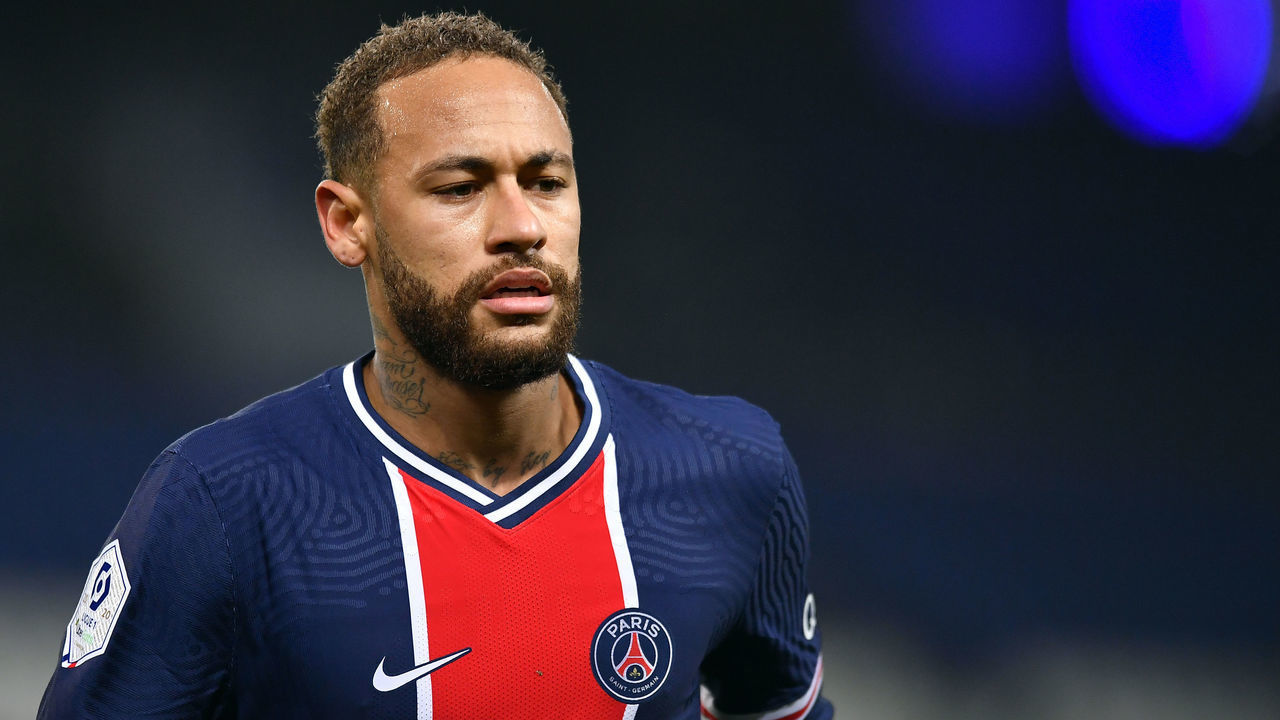 PARIS, FRANCE - DECEMBER 13: Neymar Jr of Paris Saint-Germain looks on during the Ligue 1 match between Paris Saint-Germain and Olympique Lyon at Parc des Princes on December 13, 2020 in Paris, France.