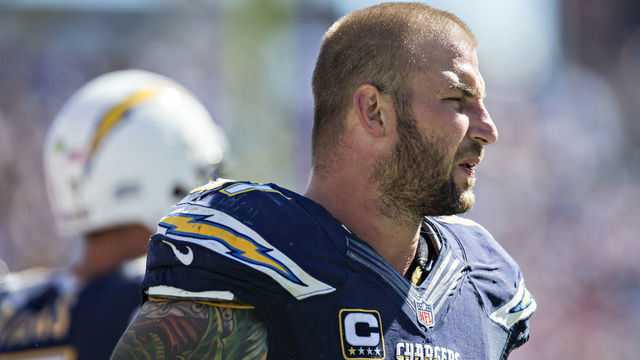 NASHVILLE, TN - SEPTEMBER 22: Nick Hardwick #61 of the San Diego Chargers on the field before a game against the Tennessee Titans at LP Field on September 22, 2013 in Nashville, Tennessee. The Titans defeated the Chargers 20-17.