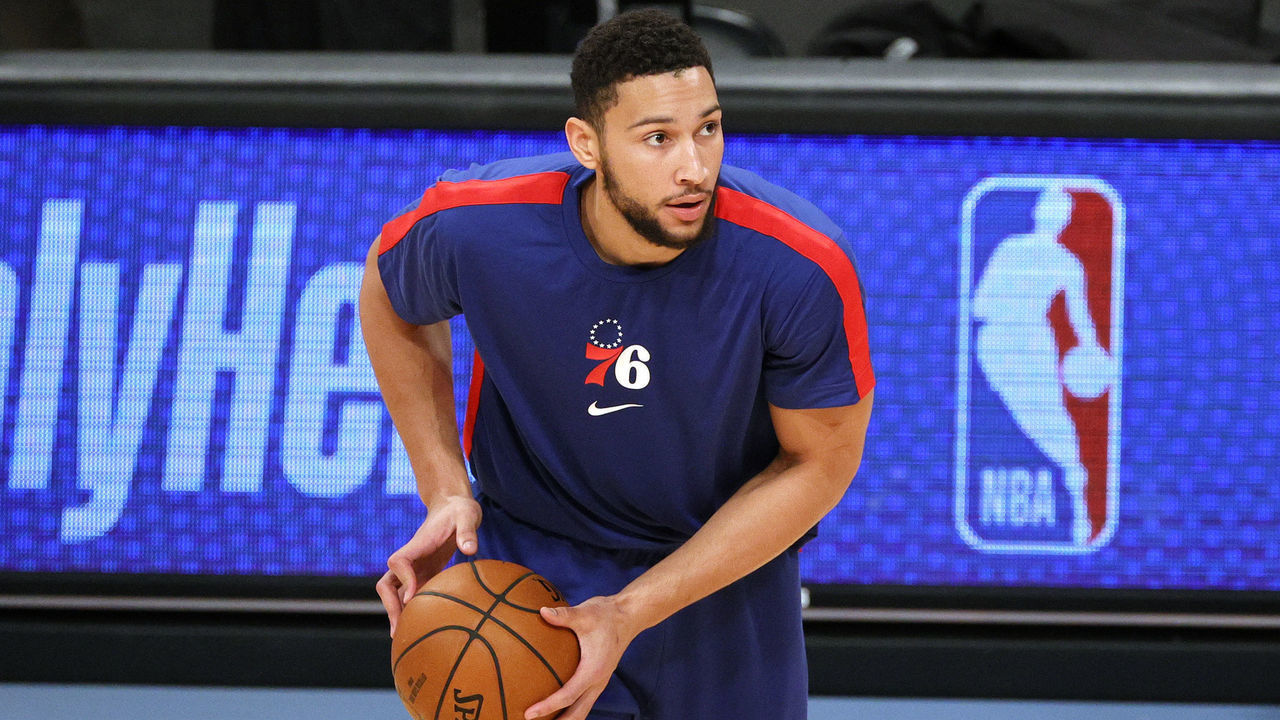 NEW YORK, NEW YORK - JANUARY 07: Ben Simmons #25 of the Philadelphia 76ers dribbles during warmups before the game against the Brooklyn Nets at Barclays Center on January 07, 2021 in the Brooklyn borough of New York City.