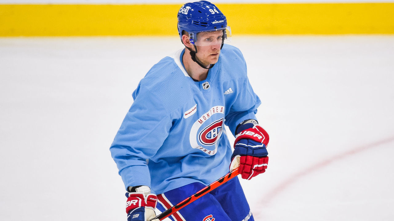 BROSSARD, QC - JANUARY 05: Look on Montreal Canadiens right wing Corey Perry (94) during the Montreal Canadiens training camp on January 5, 2020, at Bell Sports Complex in Brossard, QC