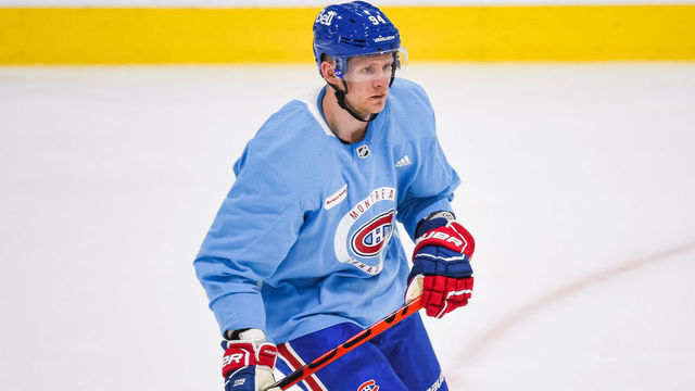 BROSSARD, QC - JANUARY 05: Look on Montreal Canadiens right wing Corey Perry (94) during the Montreal Canadiens training camp on January 5, 2020, at Bell Sports Complex in Brossard, QC