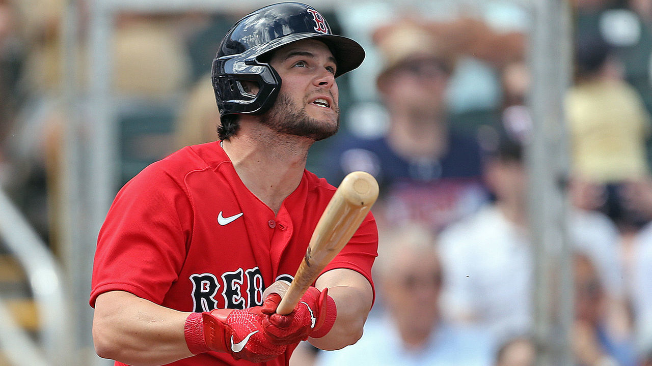 FORT MYERS, FL. - FEBRUARY 24: Andrew Benintendi #16 of the Boston Red Sox hits a homer on the second pitch of the game during a spring training game against the Minnesota Twins at Hammond Stadium on February 24, 2020 in Fort Myers, Florida. (Staff Photo By Matt Stone/MediaNews Group/Boston Herald)