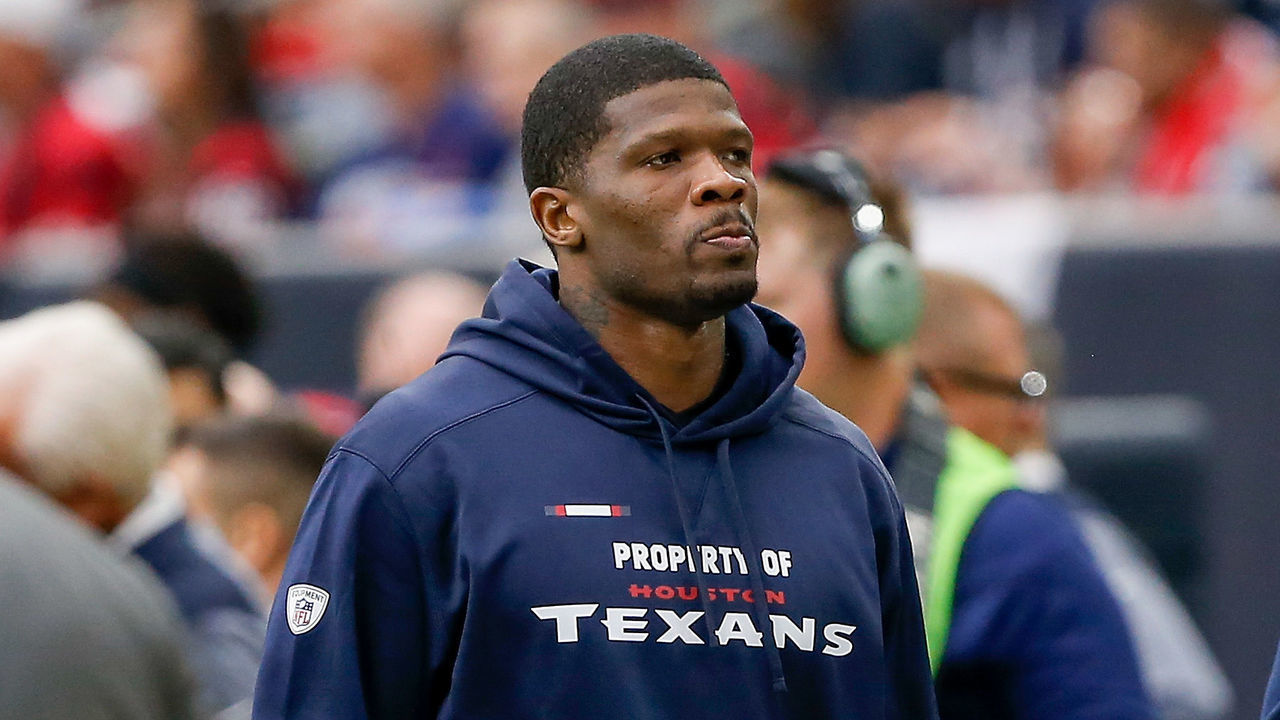 HOUSTON, TX - NOVEMBER 19: Former Houston Texans wide receiver Andre Johnson was inducted into the inaugural Ring of Honor at NRG Stadium on November 19, 2017 in Houston, Texas.