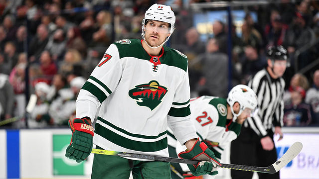 COLUMBUS, OH - FEBRUARY 28: Marcus Foligno #17 of the Minnesota Wild skates against the Columbus Blue Jackets on February 28, 2020 at Nationwide Arena in Columbus, Ohio.
